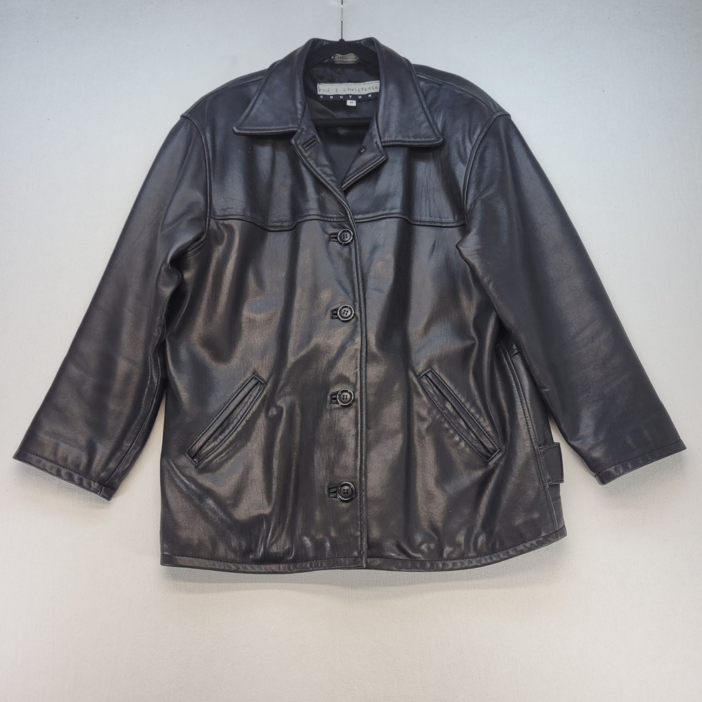 Bod & Christensen Leather Jacket Womens M Black Couture Mid Length Button Coat